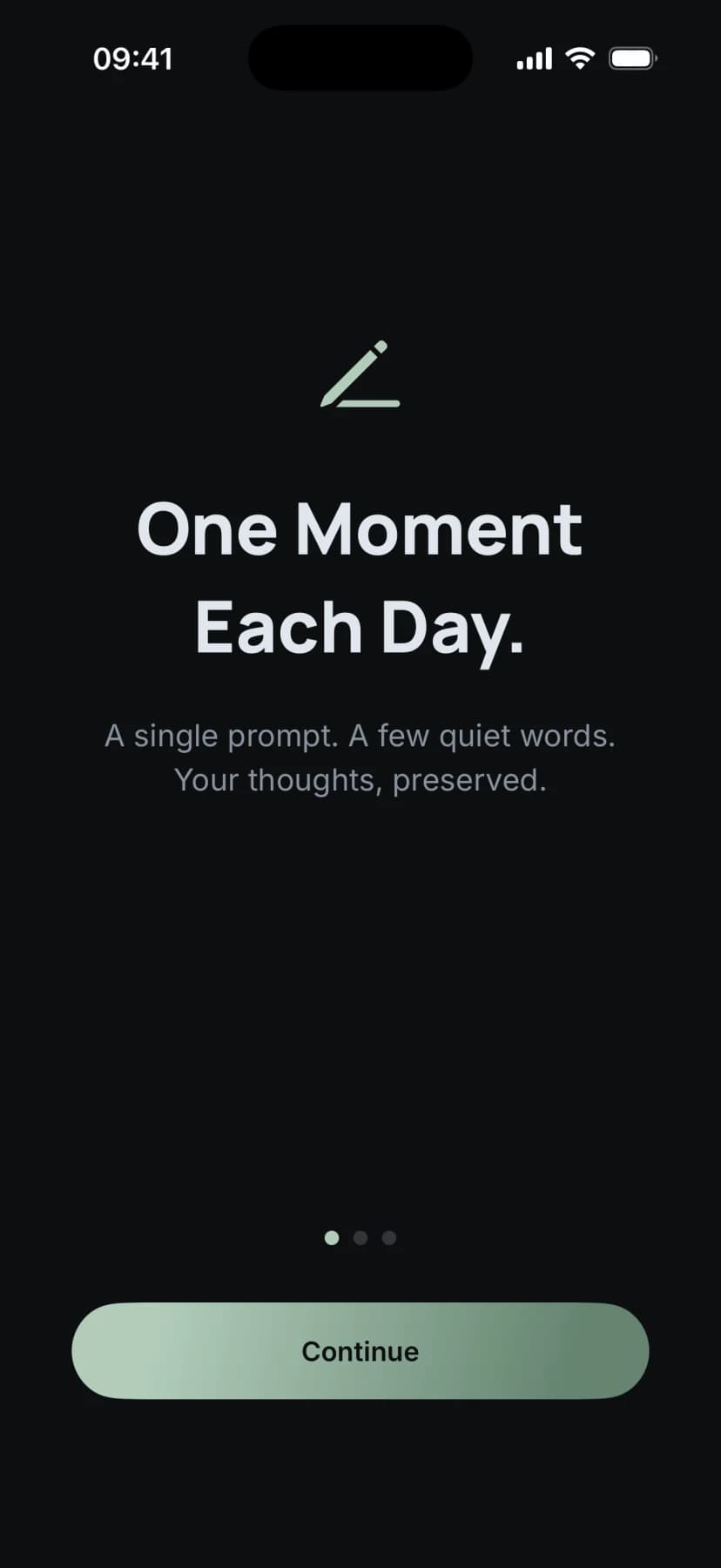 Gloam onboarding screen reading One Moment Each Day