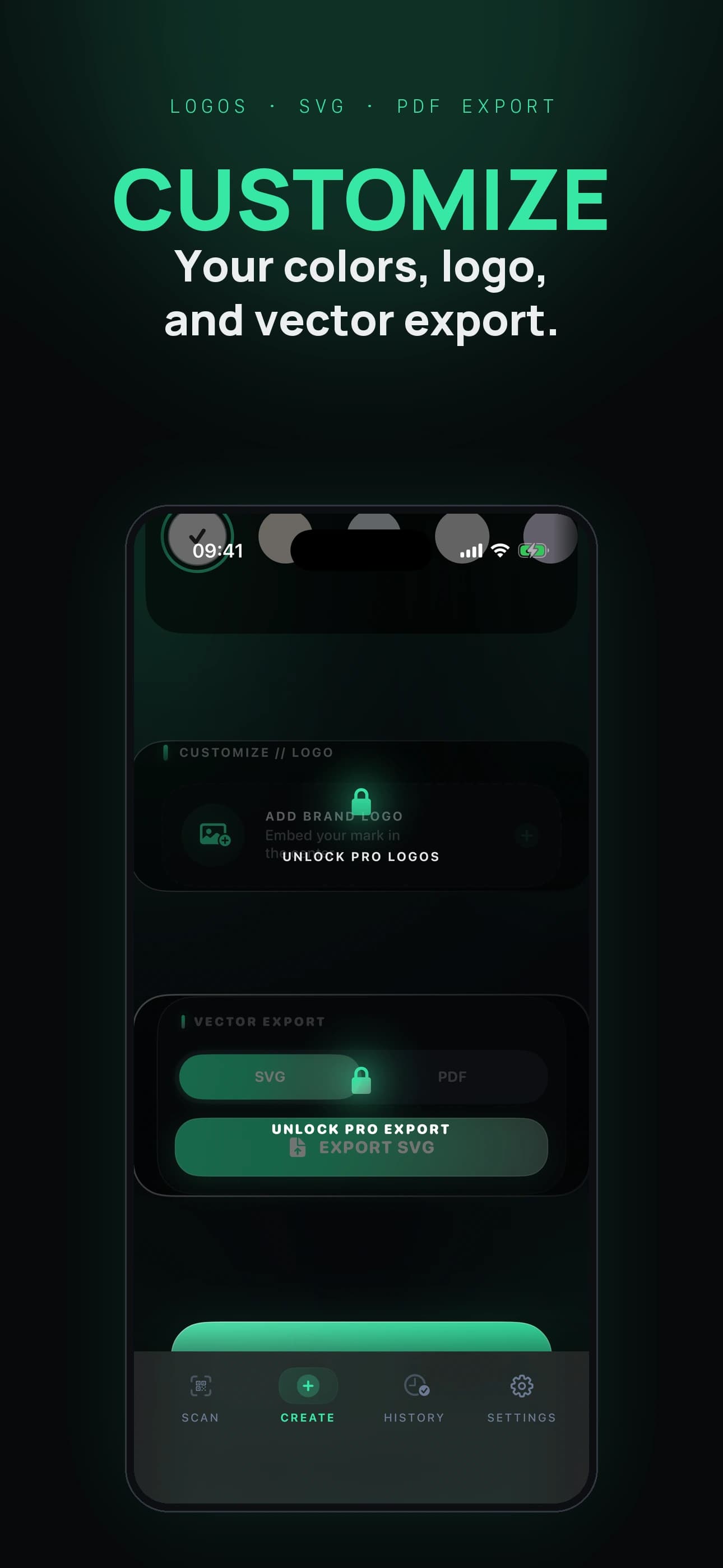 QRift customization screen showing Signal-style QR color controls